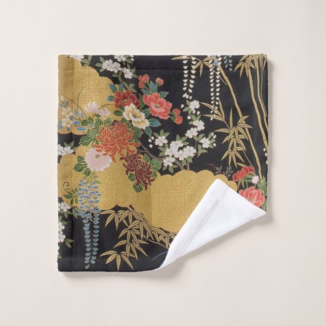 Black and Gold Japanisch Kimono Floral Luxury Waschlappen (Waschlappen)