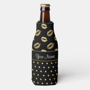 Black and Gold Kisses and Liebe Hearts Flaschenkühler
