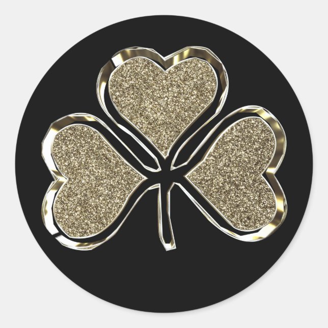Black and Gold Kleeblatt Clover Irish Ireland Chic Runder Aufkleber (Vorderseite)