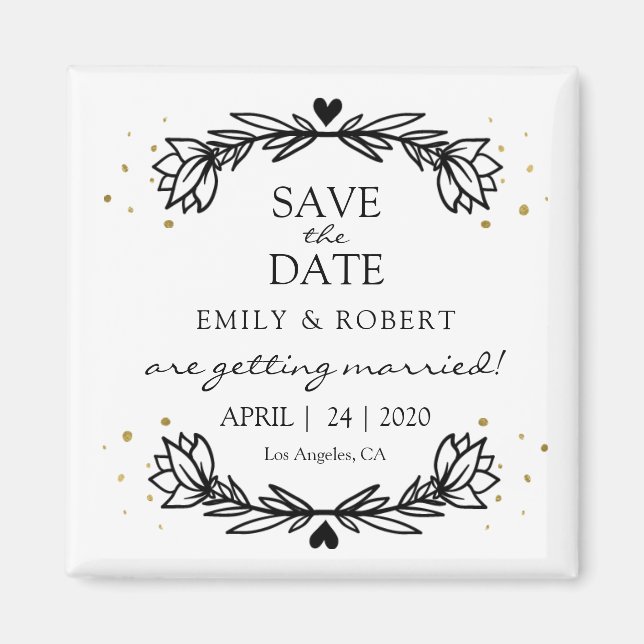 Black and Gold Laurel Save the Date Hochzeit Magnet (Vorne)