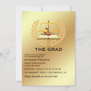 Black and Gold Lawyer Graduation Party Einladung