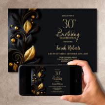 Black and Gold Leaves 30th Birthday Party