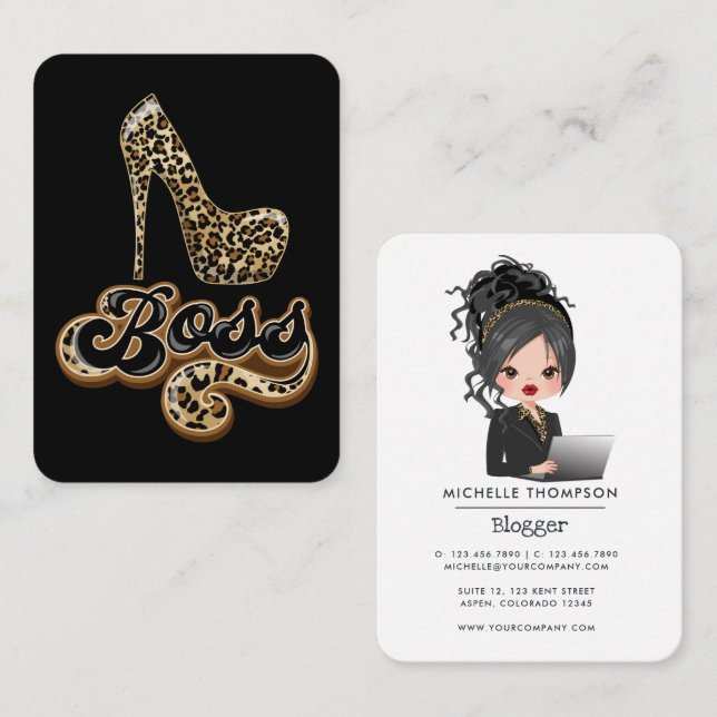 Black and Gold Leopard Boss Lady Business Card Visitenkarte (Vorne/Hinten)