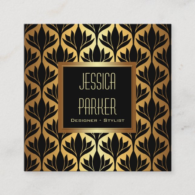 Black and Gold Lotus Blume Square Business Card Quadratische Visitenkarte (Vorderseite)