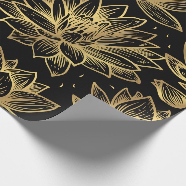 Black and Gold Lotus Wrapping Paper Geschenkpapier (Ecke)