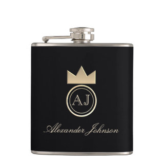 Black and Gold Luxury Elegant Einfach Mit Monogram Flachmann
