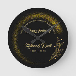 Black and Gold Luxury Wedding Anniversary  Runde Wanduhr