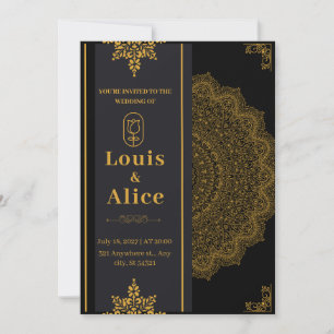 Black and Gold Luxury Wedding Einladung