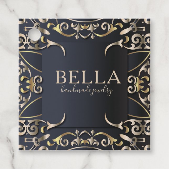 Black and Gold Luxus Chic Baroque Business Name Geschenkanhänger (Vorderseite)