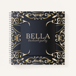 Black and Gold Luxus Chic Baroque Business Name Notizbuch