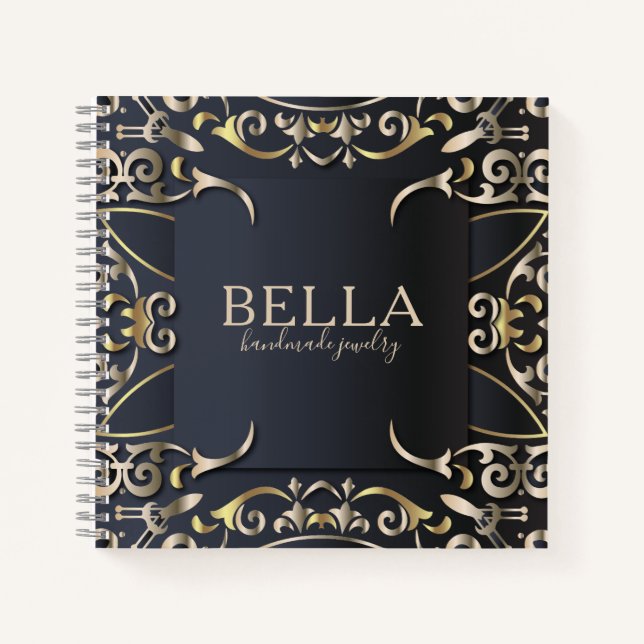 Black and Gold Luxus Chic Baroque Business Name Notizbuch (Vorderseite)