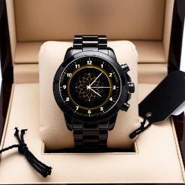 Black and Gold Mandala Wristwatch - Künstlerische  Armbanduhr