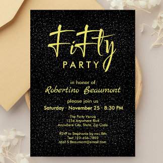 Black and Gold Men's 50. Überraschung Geburtstag Einladung