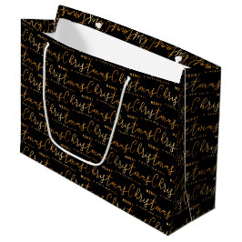 Black and Gold Merry Christmas Word Art Große Geschenktüte