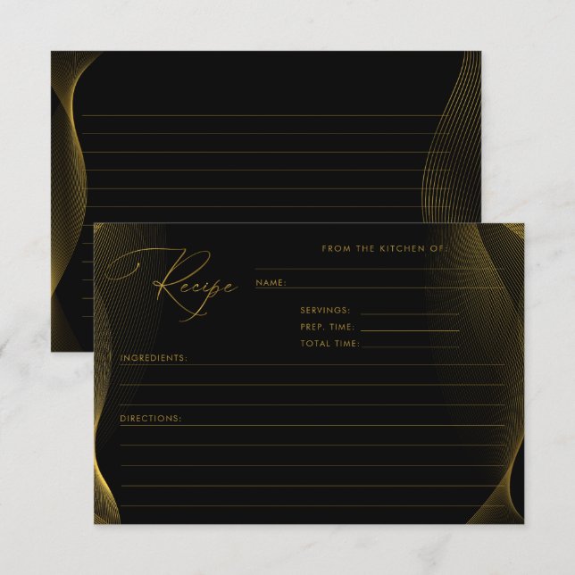Black and Gold Modern Brautparty Rezept Card (Vorne/Hinten)
