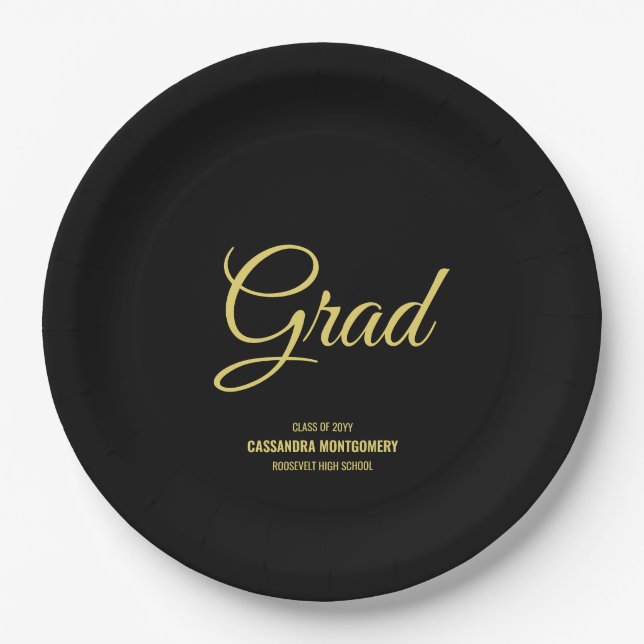 Black and Gold Modern Graduation Party Pappteller (Vorderseite)