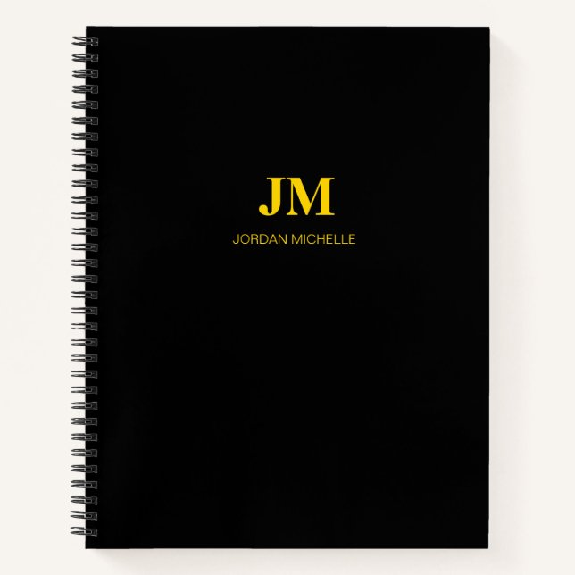 Black and Gold Monogram Initials Spiral Notebook Notizbuch (Vorderseite)