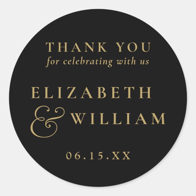 Black and Gold Monogram Wedding Vielen Dank Runder Aufkleber (Vorderseite)