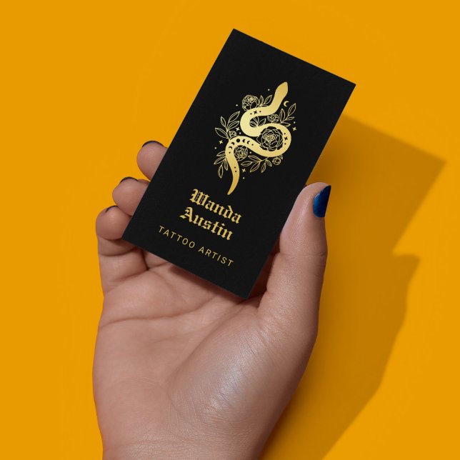 Black and Gold Mystic Snake Tattoo Artist Visitenkarte (Von Creator hochgeladen)