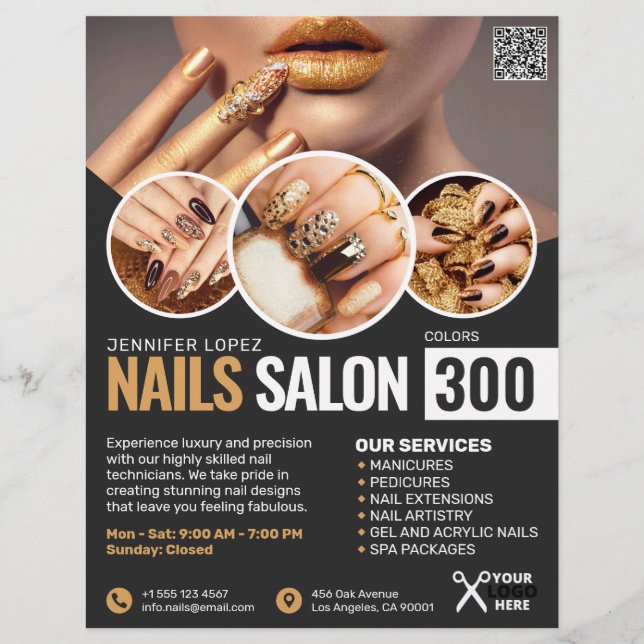 Black and Gold Nail Salon Flyer (Vorne)