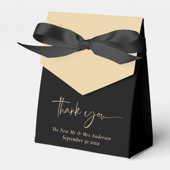 Black and Gold New Wedding Vielen Dank Geschenkschachtel (Vorderseite)