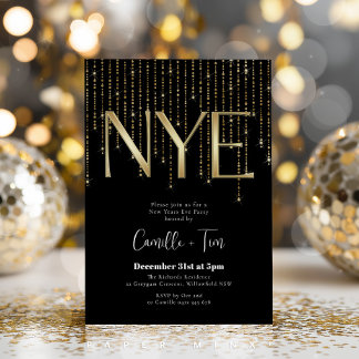 Black and Gold New Years Eve Party NYE Einladung