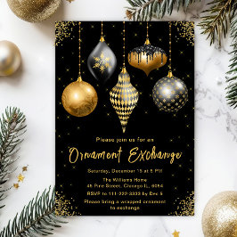 Black and Gold Ornament Exchange Party Einladung