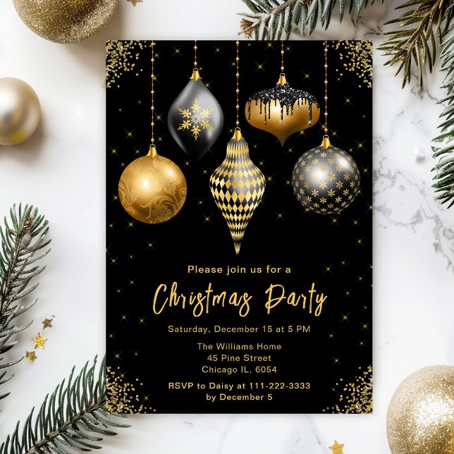 Black and Gold Ornaments Christmas Party Einladung (Von Creator hochgeladen)