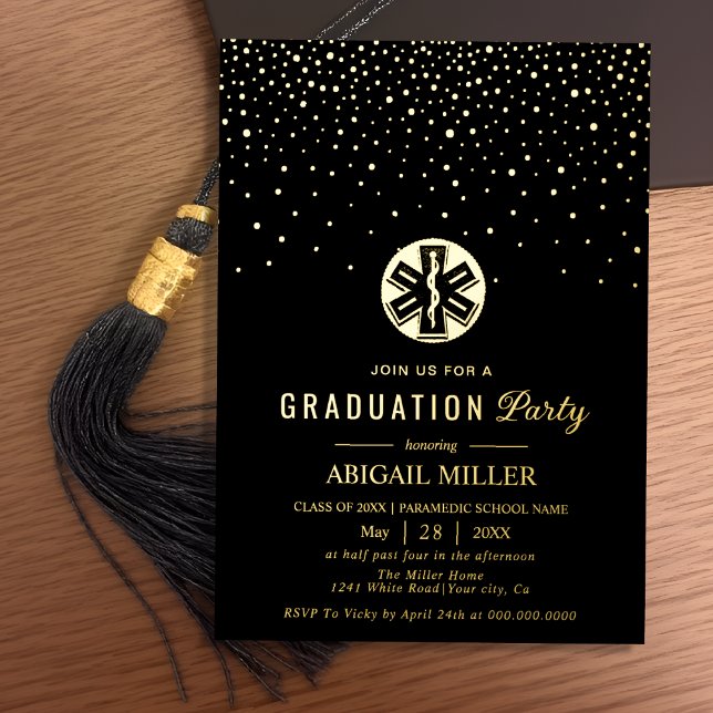 Black and gold paramedic Class Of 2026 graduation Folieneinladung (Von Creator hochgeladen)