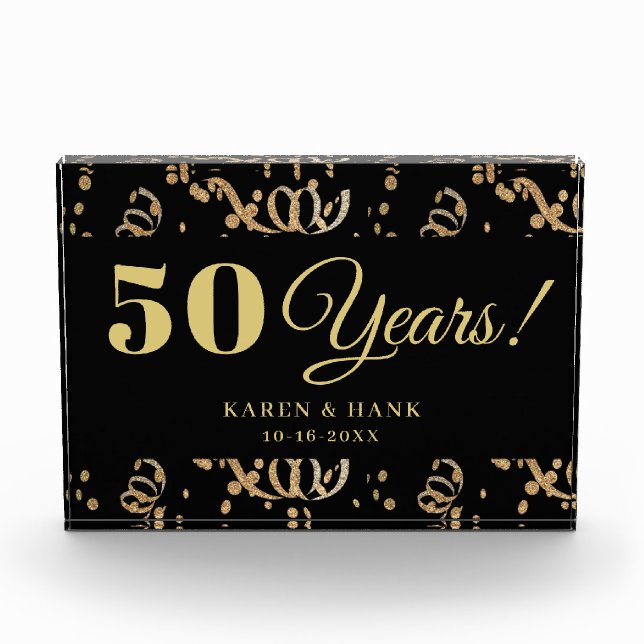 Black and Gold Personalisiert zum 50. Jubiläum Fotoblock (Vorderseite)