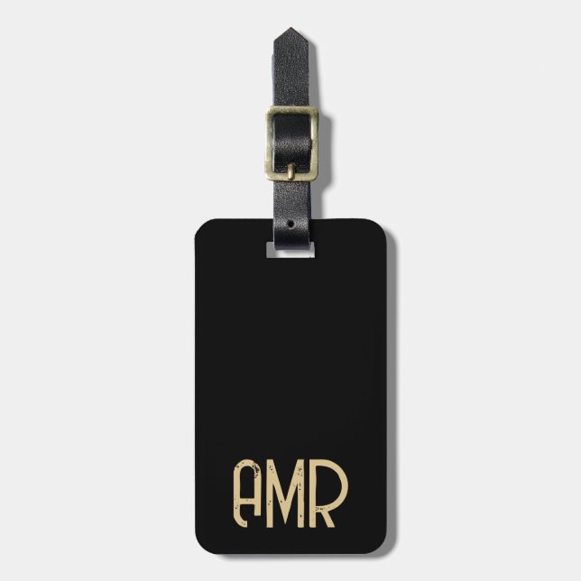 Black and Gold Personalized Monogram  Gepäckanhänger (Vorderseite vertikal)