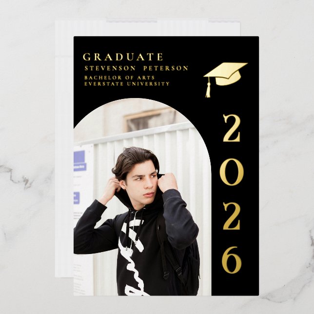 Black and Gold Photo Graduation Invitation (Enveloppe)