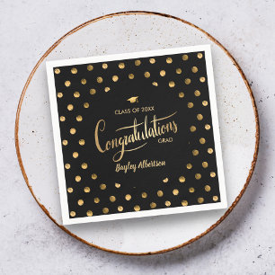 Black and Gold Polka Dot Glückwunschs Grad Abschlu Serviette