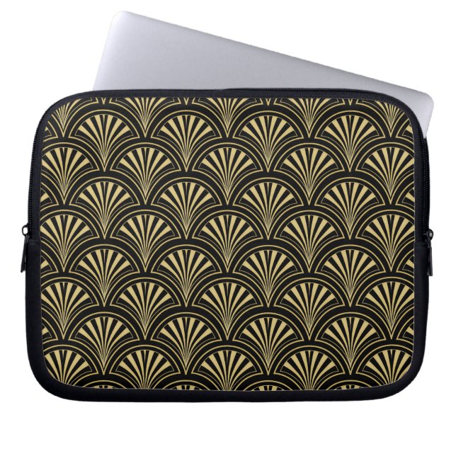 Black and Gold Posh Deko Fan Pattern Laptopschutzhülle (Vorderseite)