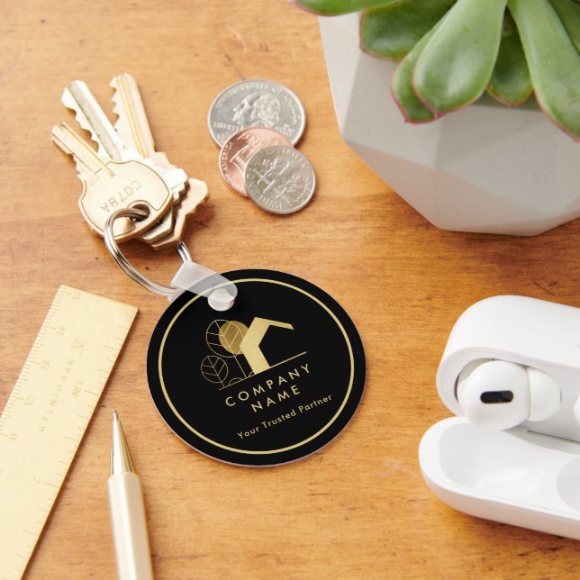 Black and Gold Qr-Code des modernen Hauses Schlüsselanhänger (Schreibtisch)