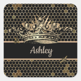 Black and Gold Queen Bee Quadratischer Aufkleber