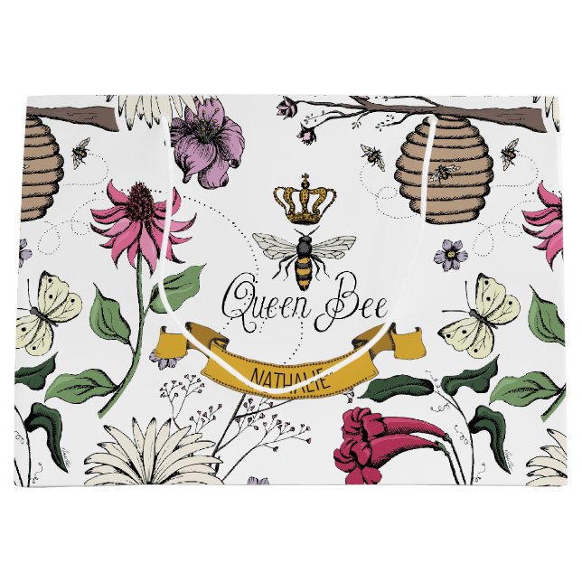 Black and Gold Queen Bee, Royal Crown & Scroll Große Geschenktüte (Vorderseite)