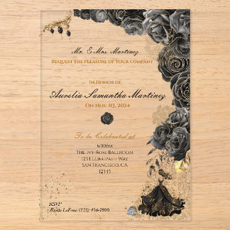 Black and Gold Quinceañera Acryleinladungen