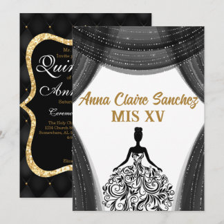 Black and Gold Quinceanera Einladung