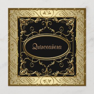 Black and Gold Quinceanera Einladung