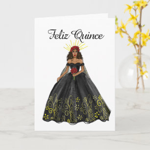 Black and Gold Quinceanera Kleid Geburtstag Karte