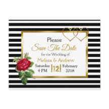 Black and Gold Red Rose Enregistrer la date Cartes