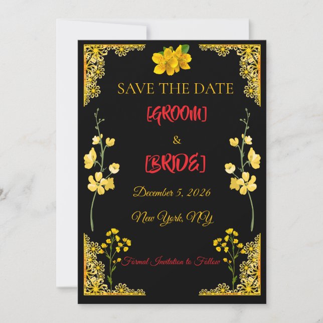 Black and Gold Save the Date Card (Devant)