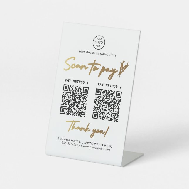 Black and Gold Scan zur Bezahlung von 2 QR Code Pa Sockelschild (Vorderseite)