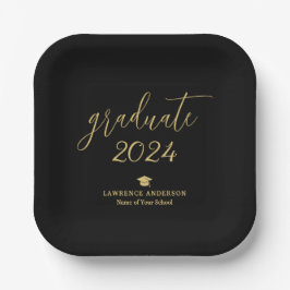 Black and Gold Script 2024 Graduate Abschluss Pappteller