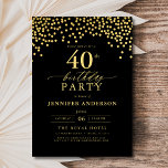 Black and Gold Script 40. Geburtstag Einladung<br><div class="desc">Set die Bühne für eine elegante Feier mit einer Schwarz-Gold-Script-Einladung Geburtstag! Dieses luxuriöse Gold-Script auf einem schwarzen Hintergrund strahlt Eleganz und zeitlosen Charme aus. Perfekt für Geburtstage oder ein stilvolles Event, kombiniert es klassische Eleganz mühelos mit modernem Flair. Ob ein großes Party oder eine intime Ansammlung - diese Einladung ist...</div>