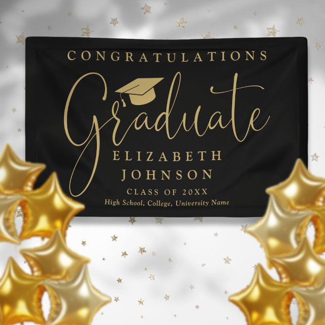 Black and Gold Script Graduation Party Banner (Black And Gold Script Graduation Party Banner)