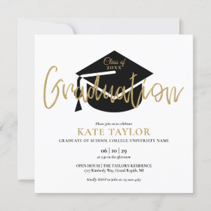 Black and Gold Script Graduation Party Einladung