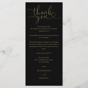 Black and Gold Script Hochzeit Danke Platzkarte Menükarte