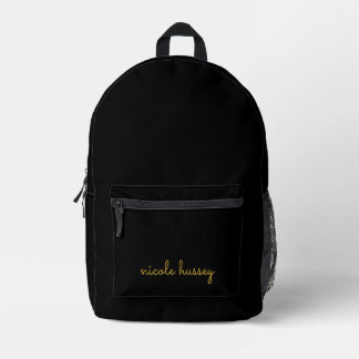 Black and Gold Script  | Stylish Monogram Modern Bedruckter Rucksack